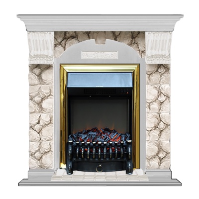 Камин для дома и дачи Glenrich Арочный Карелия беленый дуб с топкой Fobos br - купить по специальной цене в интернет-магазине "Уют в доме"